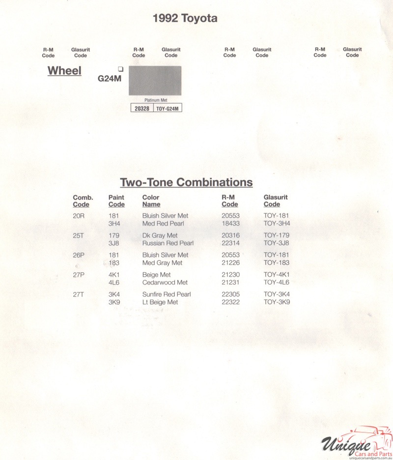 1992 Toyota Paint Charts RM 4